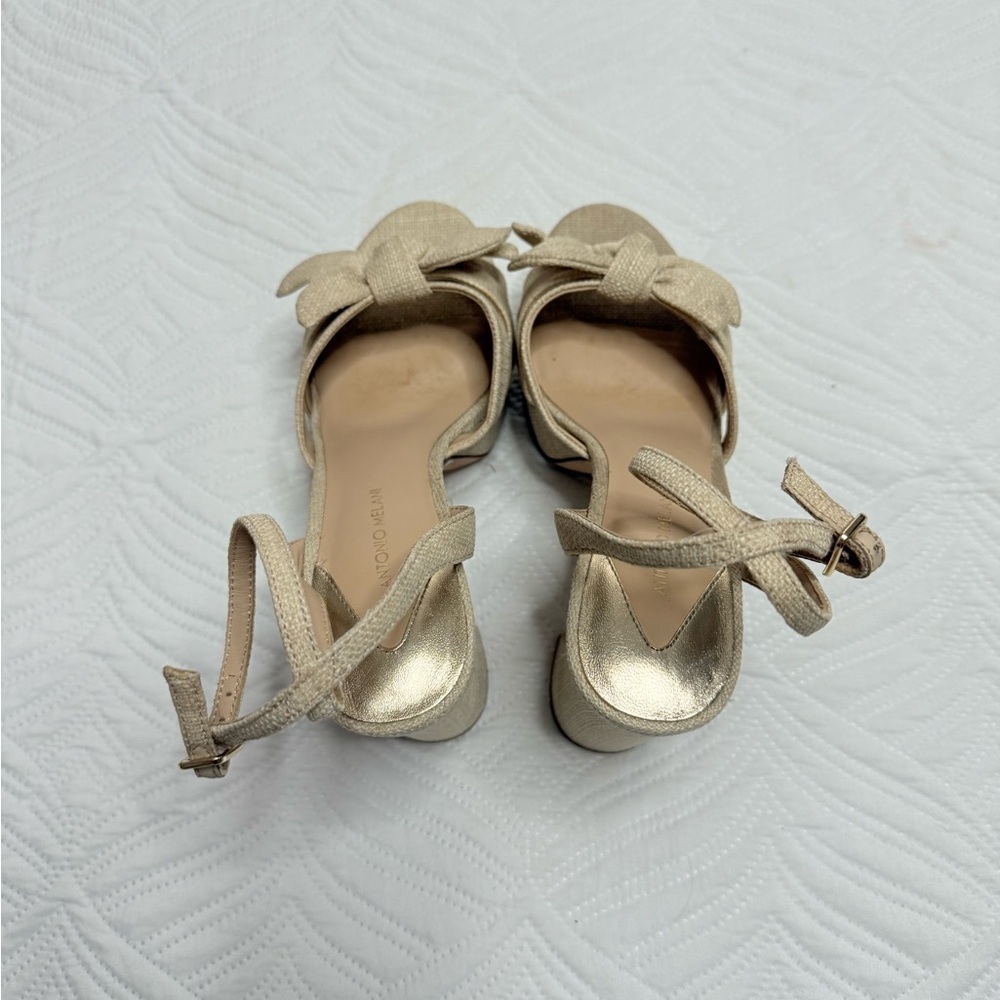 Antonio Melani Bindi Women’s Raffia Bow Platform Chunky Heels. Size 8.5 - Picture 5 of 8